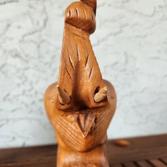 Vintage Hand-Carved Teak Elephant Bookends Pair – 10" Tall Wooden Decor Jungle - Picture 9 of 12